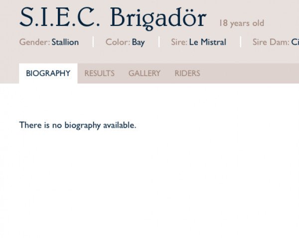 stallion S.I.E.C. Brigadör (Swedish Warmblood, 1998, from Le Mistral)